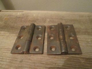 Pr Small Old Vintage Cast Iron Cabinet Door Butt Hinges 2 1/2 X 2 " No Screws 1