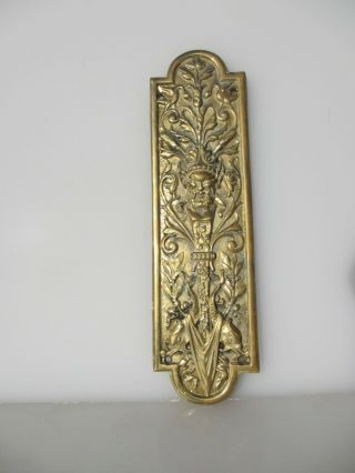 Antique Brass Finger Plate Push Door Handle Old Oriental Face Koi Fish Victorian