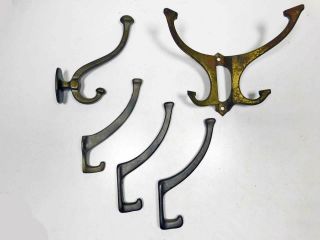 Five Salvaged Antique Hat & Coat Hooks Cast Iron Hall Tree Or Walls Circa 1900