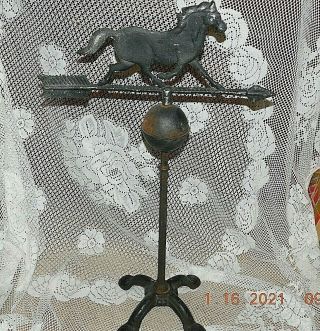 Vintage Cast Solid Aluminum Metal Horse Weathervane Large 17 " Long With Stand