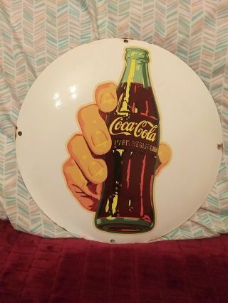 Vintage Coca - Cola Button Porcelain Sign (12 Inch)