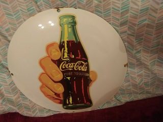 Vintage Coca - Cola Button Porcelain Sign (12 inch) 3