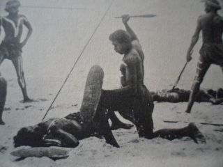 Antique Vintage Old Photo Postcard Aboriginal Men With War Fight Spears Shields