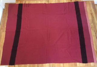 Hudson Bay Vintage 100 Wool Blanket 3.  5 Points Brick Red Color 64” X 79” Satin