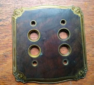 Antique Victorian Fancy Brass Double Push Button Switch Cover Plate Pat 1926