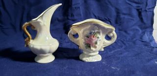 Vintage Miniature Porcelain Bud Vase And Pitcher Hand Painted