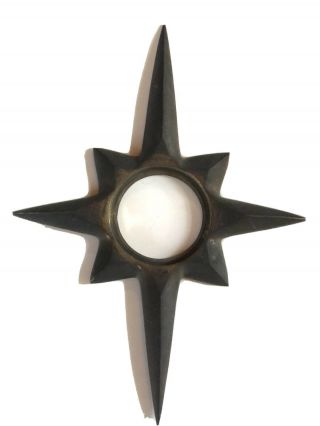 Vintage Atomic Doorknob Front Plate Mid - Century Starburst Mcm Brass Escutcheon