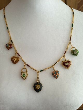 Vintage Joan Rivers Enameled Hearts And Flowers Charm Necklace ❤️