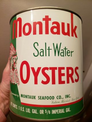Vintage Montauk Seafood Company One Gallon Oyster Tin Can Fulton Market York