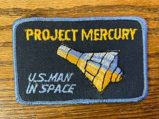 Vintage Nasa Project Mercury U.  S.  Man In Space Embroidered Patch 4 X 2.  5
