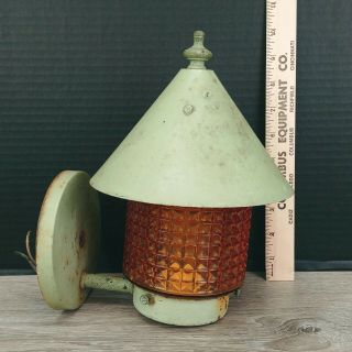 Vintage Exterior Porch Light Fixture Green With Yellow Glass
