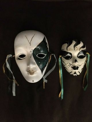 (2) Vintage 1980s Porcelain Ceramic Mardi Gras Masquerade Masks