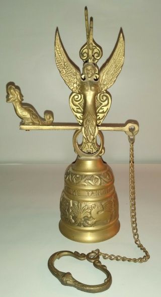 Antique Brass Wall Mount Catholic Church Bell " Vocem Meam Audit Oui Me Tangit "