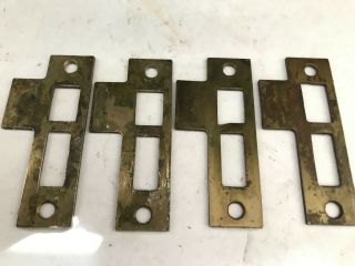 4 Old Brass Plated Steel Door Jamb Mortise Lock 3 3/8 " Strike Plate Catch Keeper