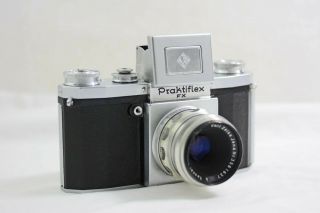 Vintage Praktiflex Fx Camera W/ M42 Carl Zeiss Jena 50mm F2.  8 Tessar Lens 1953