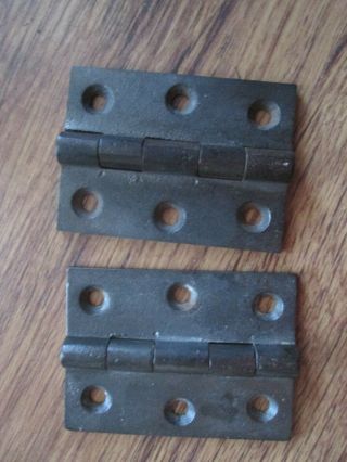 Pr Small Old Vintage Cast Iron Cabinet Door Butt Hinges 3 " X 2 1/4 " No Screws 3