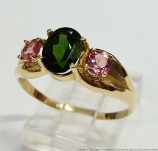 Vintage Green & Pink Tourmaline 14k Gold Fashion Ring Size 9.  75
