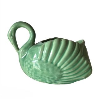 Vintage Shawnee Pottery Green Swan Planter Vase