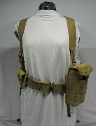 Vintage Wwii British Army Pattern 1937 Web Belt Suspenders 3 Ammo Pouch Frog Hm