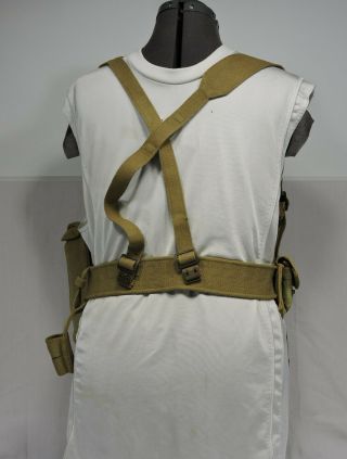 Vintage WWII British Army Pattern 1937 Web Belt Suspenders 3 Ammo Pouch Frog HM 3