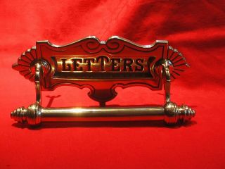 Decorative Victorian Brass Letter Box Plate & Pull Handle