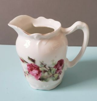 Vintage Porcelain China Small Creamer Pitcher Pink Roses Floral Unmarked 4 " Tall