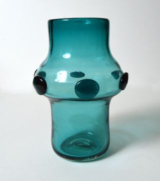 Vintage Blenko Glass Wayne Husted 5935 Aqua Vase Applied Blobs