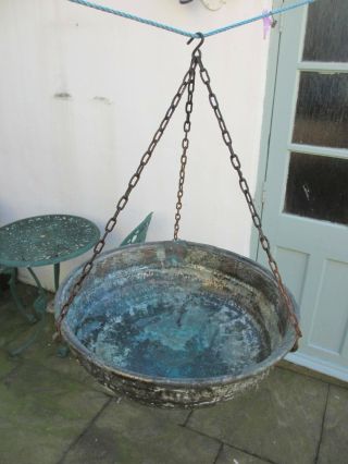 Antique Basket Hanging Pot Vintage Trough Planter Plant Pot Tub Chain 17 " W