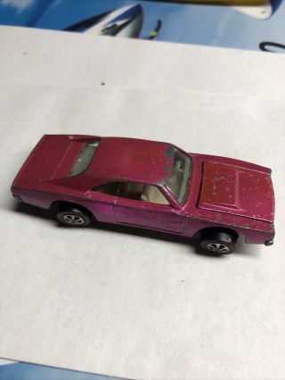 1969 Hot Wheels Redline Custom Dodge Charger Hot Pink Vintage Missing Right Whls