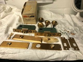 Vintage Corbin Bronze Mortise Set With Finish - Knobs In & Out.  And Extra Parts