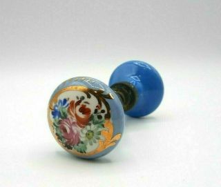 Antique Blue Porcelain Ceramic Pair Door Knobs With Rod Hand Painted Flowers