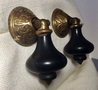 2 Matching Antique Dresser Victorian Tear Drop Drawer Pulls Brass Ebony