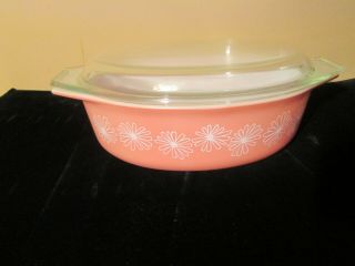 Vintage 2 1/2 Qt.  " Pink Daisy " Pyrex Casserole Dish 045 With Lid Euc