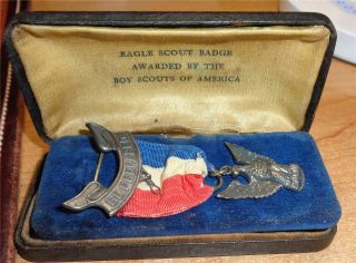 Boy Scout Eagle Medal Rob 3 W/box Sterling On Scroll