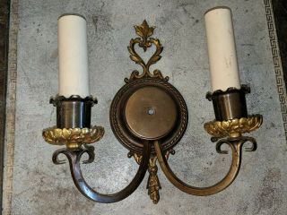 Vintage Brass & Bronze Finish 2 Arm Wall Sconce W Heart Wall Light Lamp Electric