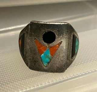 Vintage Southwestern Style Sterling Silver Ring Turquoise Coral Onyx Size 6.  5