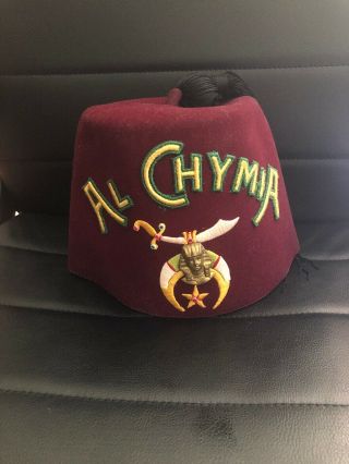 Vintage Al Chymia Jeweled Shriner Fez Hat Memphis Tennessee Chapter