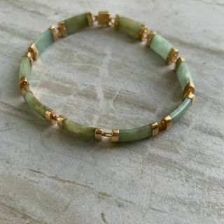 Vintage Jade Stone 14k Gold Link Bracelet - 6.  5  Length