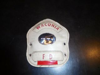 Vintage Fire Helmet Leather Front Shield - Waconia (mn) Fd - Lieutenant