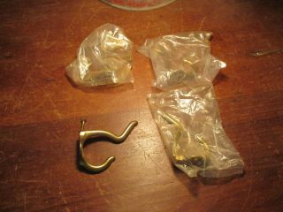 4 Lg Solid Brass Vintage Antique Style Double Coat Hat Hooks 3 " And 2 " Nos