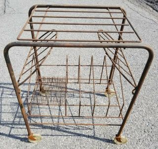 Vtg Mid Century Modern Metal Wire Record Player Stand Lp Holder Rack Cart Stand