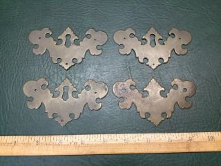 Set Of 4 Antique Solid Brass Backplates Escutcheons Chippendale Bat Wing
