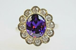 Amethyst Diamond Large Antique Vintage Style Ring Silver Gold Size R