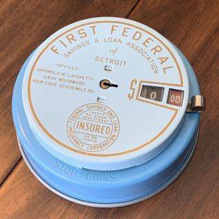 Vintage First Federal Savings & Loans Of Detroit Coin Bank