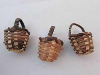 3 Collectible Miniature Small Hand Woven Wicker Basket Doll House Easter