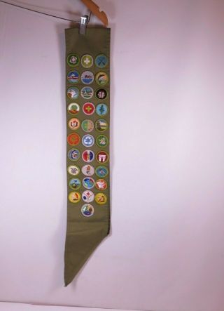 Boy Scout Green Sash With 30 Merit Badges Patches