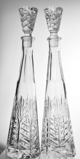 Crystal Or Glass Pair Conus Shape Vodka/wine Spirit Decanter 16 " Tall Barware