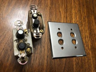 (2) Antique Push Button Outlets & Nickel/silver Double Light Switch Plate Cover