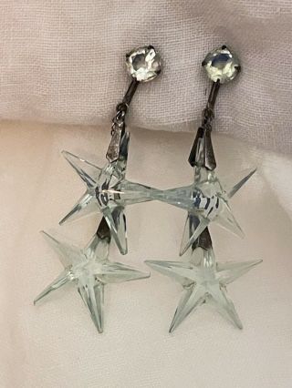 Vintage Antique Art Deco Opalite Crystal Open Back Japan Sterling Earrings