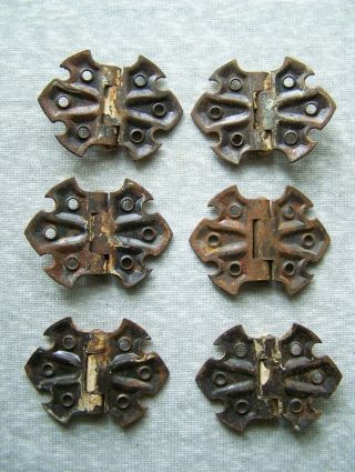 SET OF 6 ANTIQUE VINTAGE CABINET CUPBOARD BUTTERFLY METAL HINGES CHIPPY PAINT 2